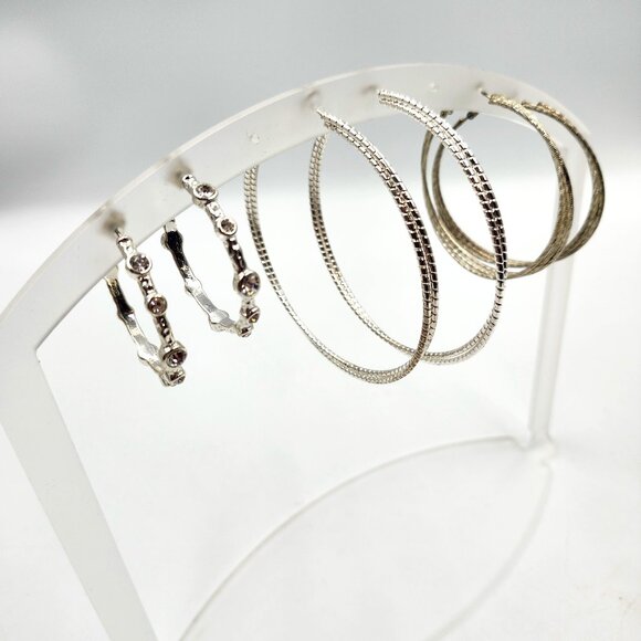 3 Pair - Silver Big Hoop Earring Variety Package - Picture 1 of 6